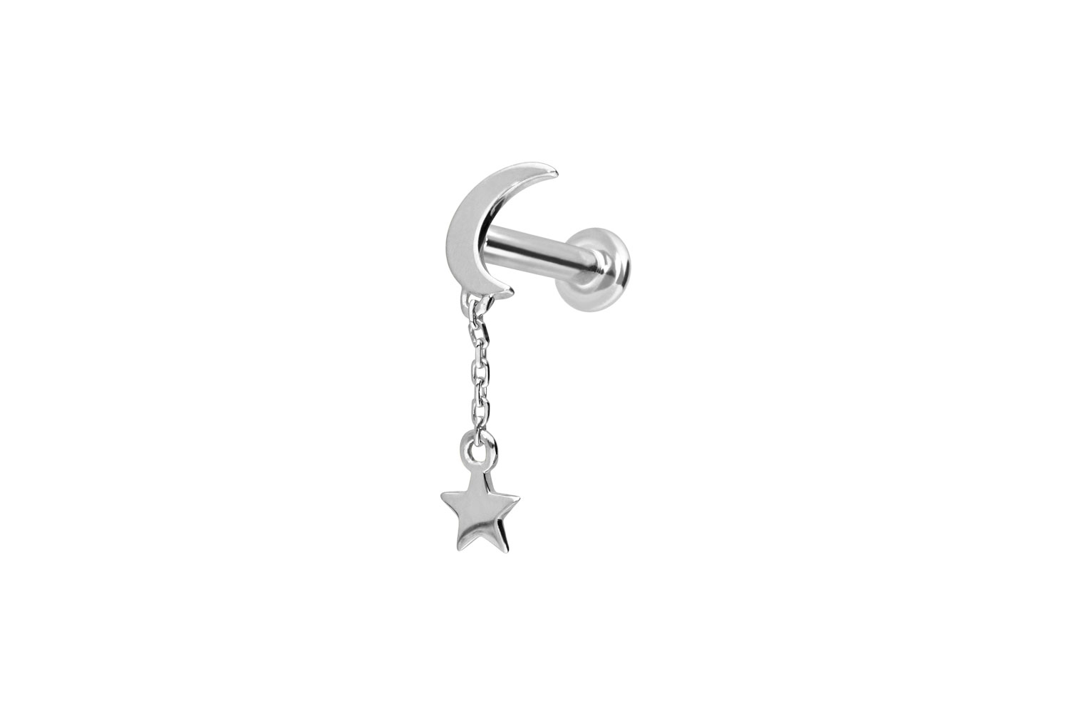 14 Karat Gold Labret Piercing mit Push Fit MOND + STERN